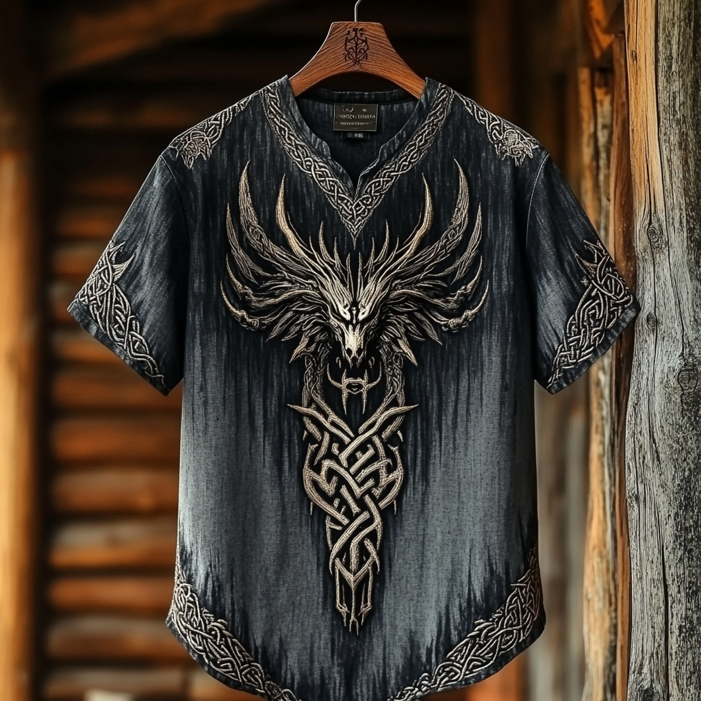 Men's Viking Tribal Dragon Celtic Art Linen Shirt elevenforest