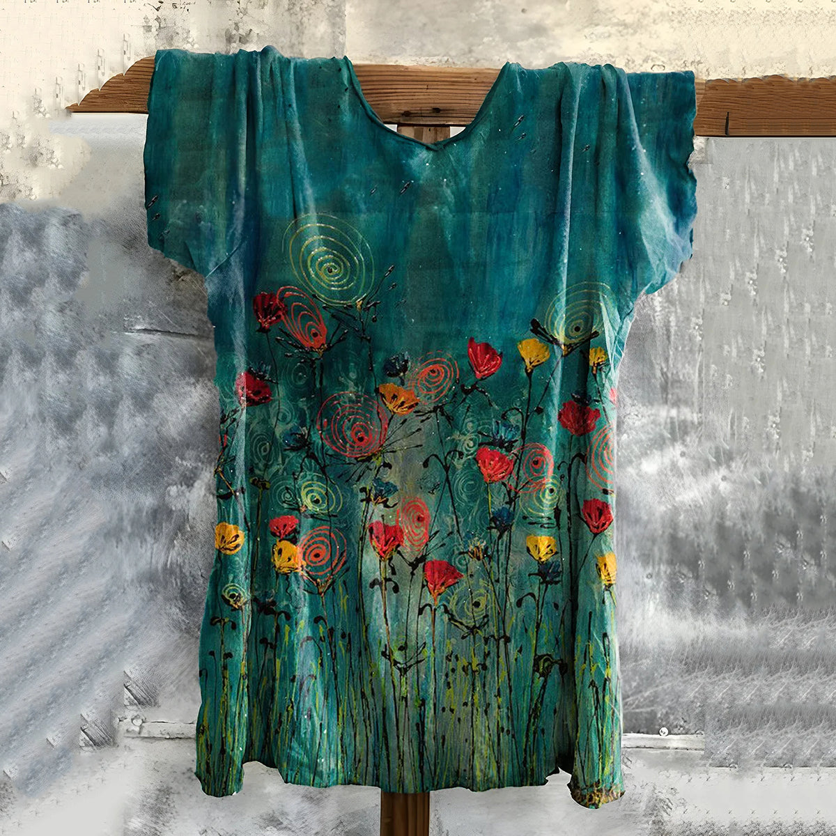 Vintage Embroidered Floral Art Cotton T-shirt elevenforest