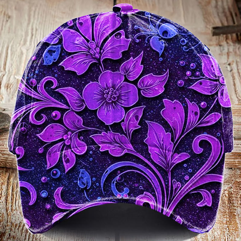 Unisex Purple Floral Art Print Hat elevenforest