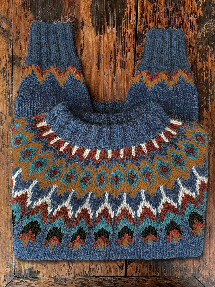 Vintage Icelandic Knit Jacquard Warmth Crew Neck Sweater(Unisex) elevenforest