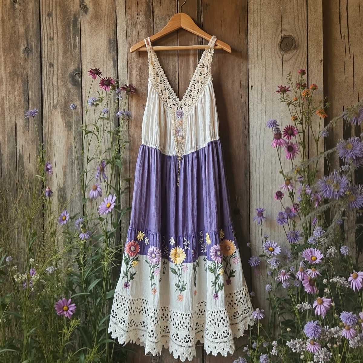 Vintage Flowers Design Casual V Dress elevenforest