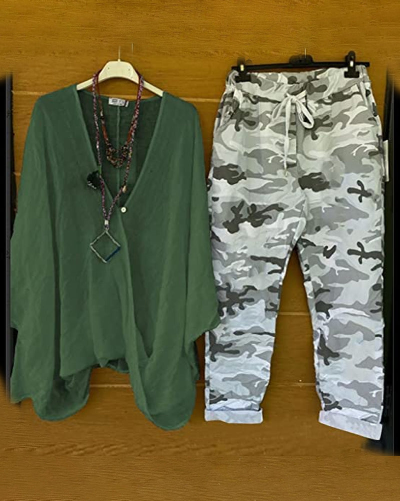 KS | Set of pants and blouse with camouflage pattern