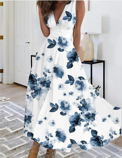 KS | V-neck floral sleeveless maxi dress
