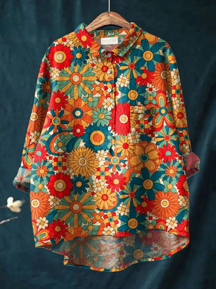Women's Hippie Floral Art Print Casual Shirt