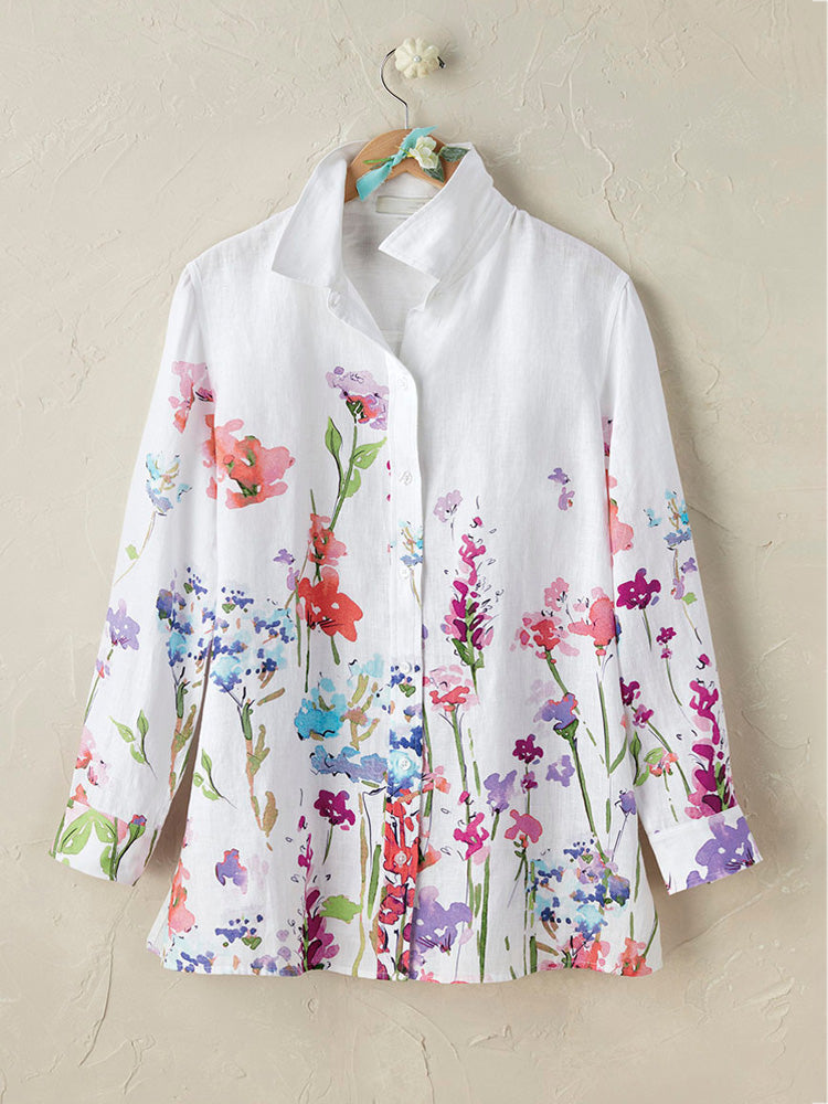 Women's Casual Floral Embroidery Print Cotton Shirt elevenforest