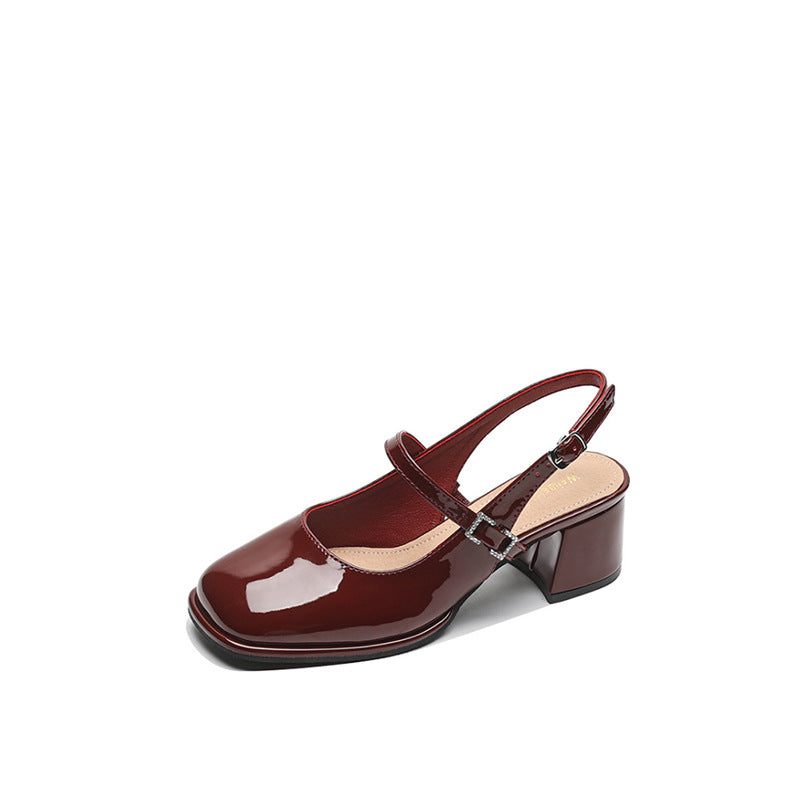 KS | Ladies Faux Leather Buckle Block Heels