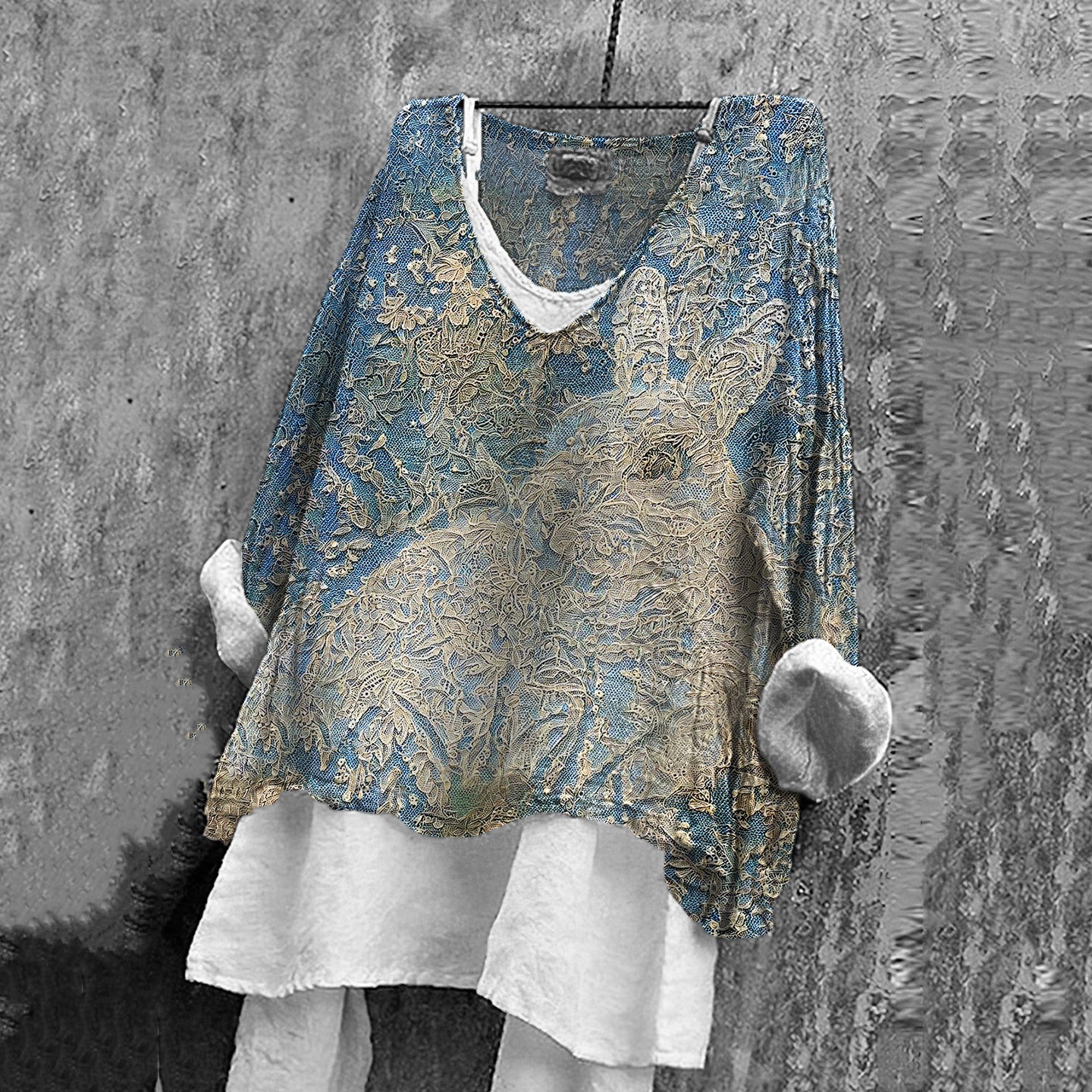 Vintage Fantasy Lace Bunny Art Pattern Linen Blend Tunic elevenforest