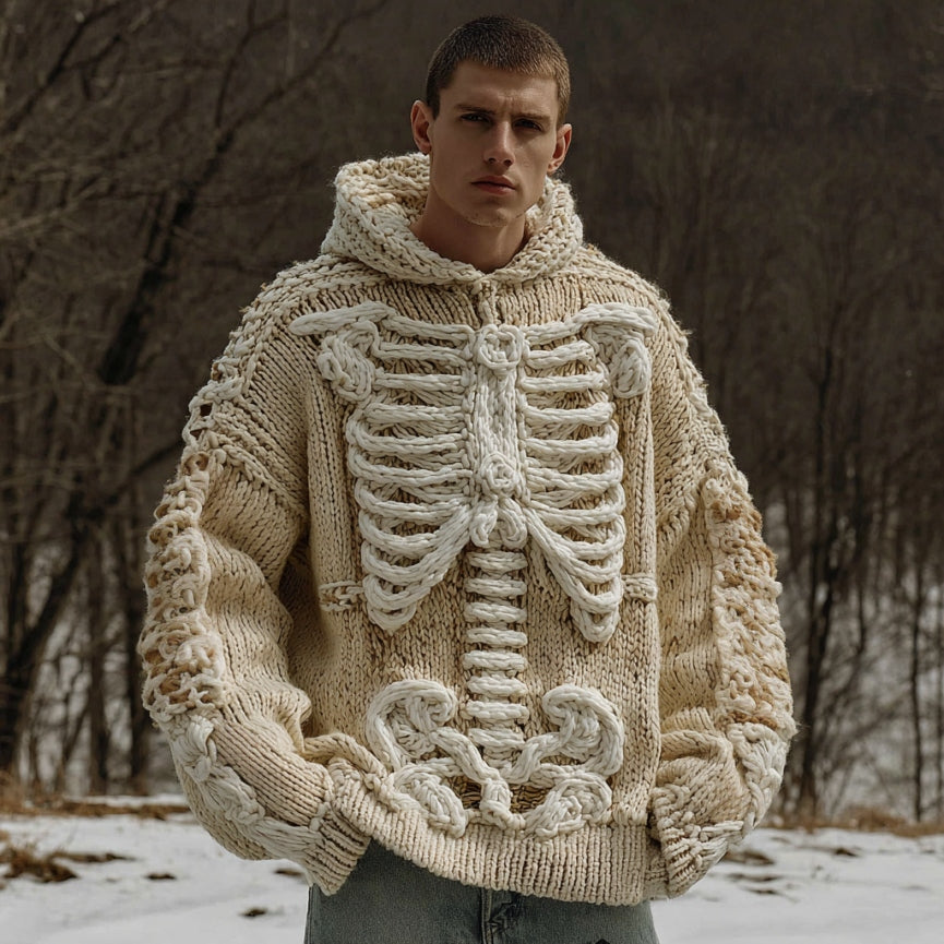 Men's Halloween Skeleton Crochet Cozy Hooded Sweater artswardrobe