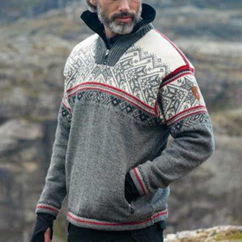Vintage Warmth Dale of Norway Knit Jacquard Icelandic Half Zip Collar Sweater(Unisex ) elevenforest