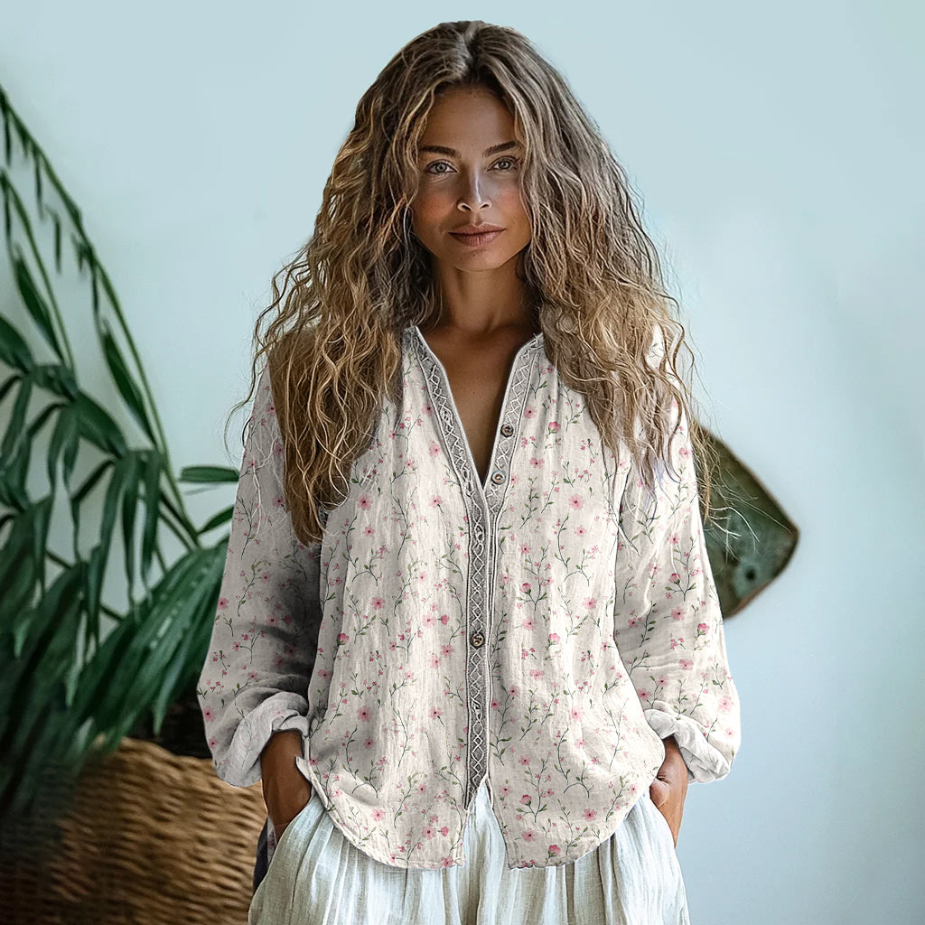 Vintage Wildflowers Floral Art Linen Print Long Sleeve Shirt elevenforest