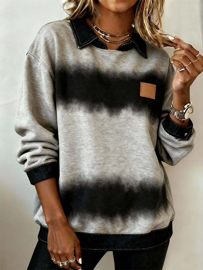 Women'S Casual Loose Gradient Stitching Printed Sweatshirt