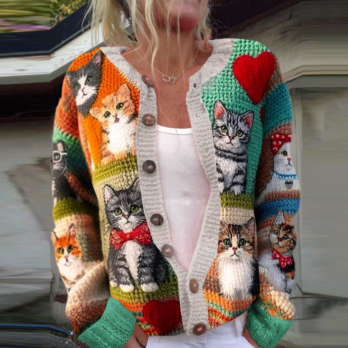 Cat Art Print Knit Cozy Cardigan elevenforest