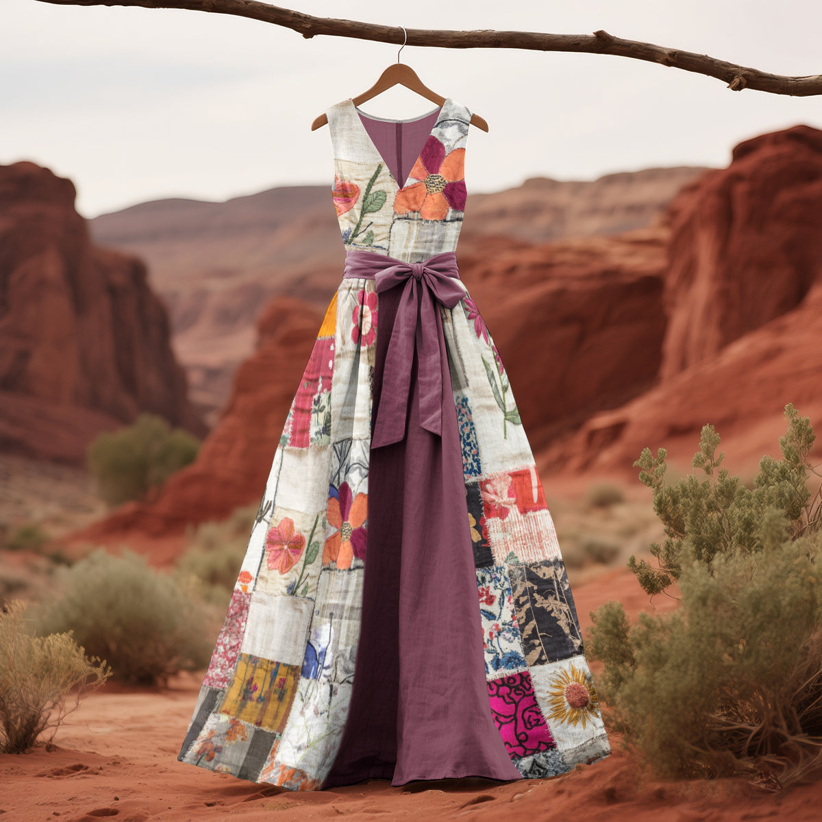 Vintage Floral Patchwork Pattern Art Tank Dress elevenforest