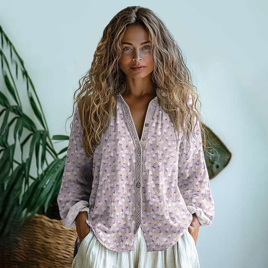 Vintage Wildflowers Floral Art Linen Print Long Sleeve Shirt elevenforest
