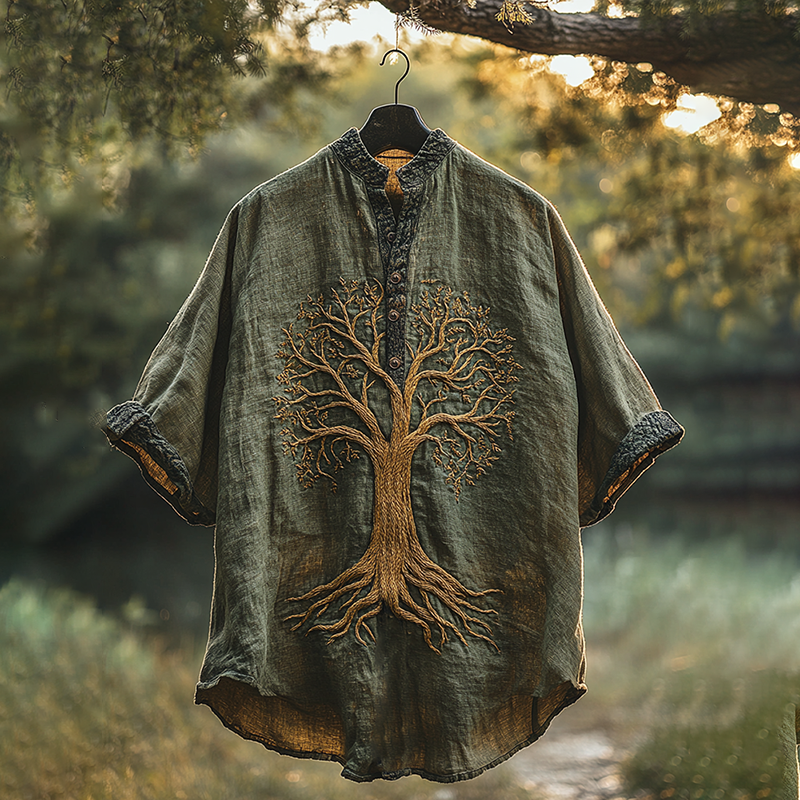 Men's Viking Celtic Mythical Life Stand-up Collar Shirt elevenforest