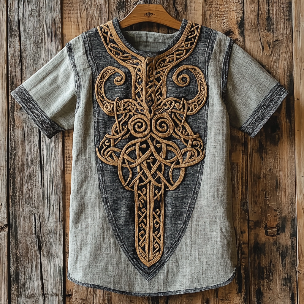 Men's Vintage Viking Odin Gold Textured Cotton And Linen T-shirt elevenforest