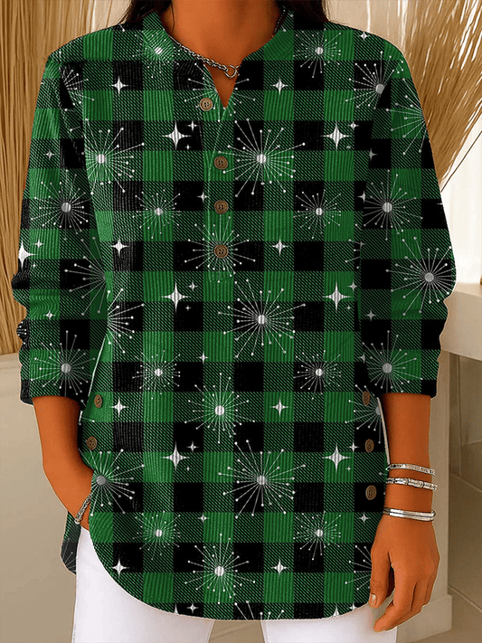Women'S Casual Contrast Plaid Top 