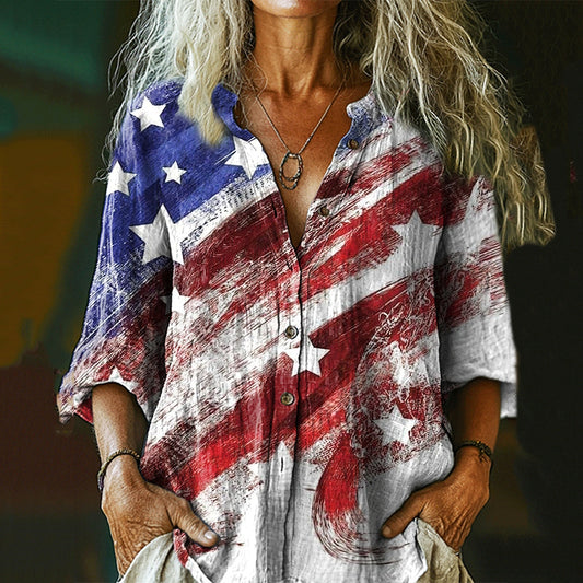 Women's Vintage Independence Day Flag Button-down Shirt elevenforest