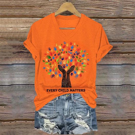 Comstylish Every Child Matters Handprints Tree Graphic Orange T Shirt