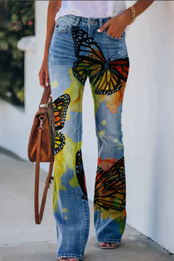 KS | Printed Faux High Rise Flare Pants