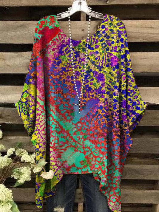 Women's Retro Art Colorful Oil Painting Print Casual Top