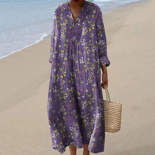 Vintage Tranquil Spring Lovely Floral Art Pattern Casual Midi Dress elevenforest