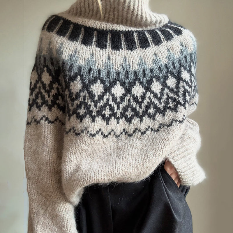 Icelandic Pattern Cozy Knit Turtleneck Sweater artswardrobe