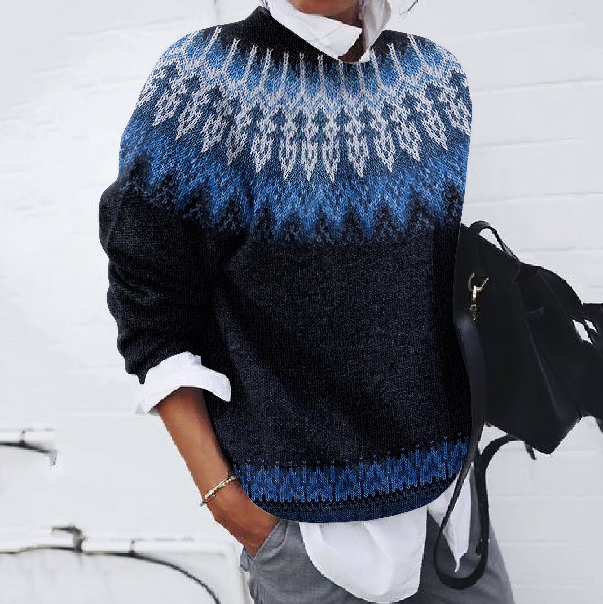Vintage Tribal Icelandic Knit Contrast Pattern Sweater elevenforest