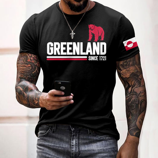 Men's Greenland Print Round Neck Short Sleeve Casual T-shirt elevenforest