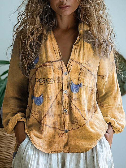 Love Peace Pattern Art Print Casual Long Sleeve Comfortable Cotton Shi