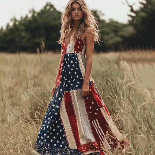 Women's Independence Day Art Line Tank Midi Dress elevenforest