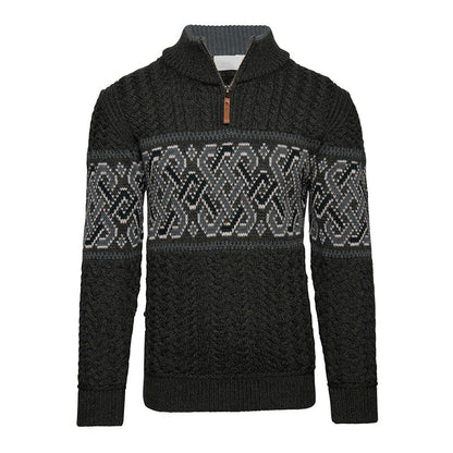 Vintage Warmth Celtic Aran Knit Jacquard Icelandic Half Zip Collar Sweater（Unisex ） elevenforest