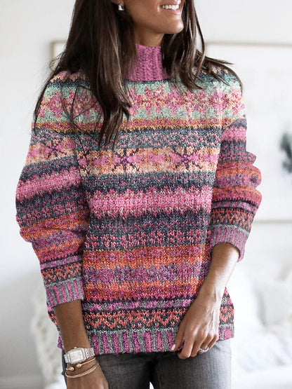 Retro Ethnic Pattern Turtleneck Sweater elevenforest