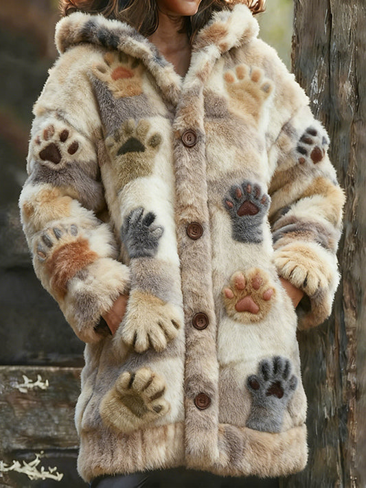 Cute Cat Paw Tie-dye Plush Long Hooded Cardigan elevenforest
