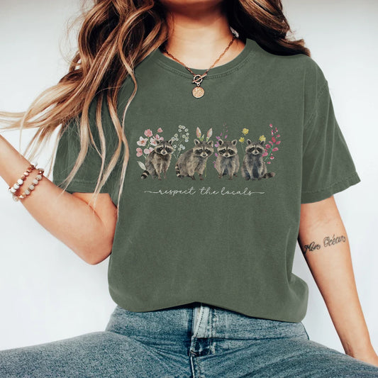 Comstylish Respect The Locals Raccoon Art Vintage T Shirt