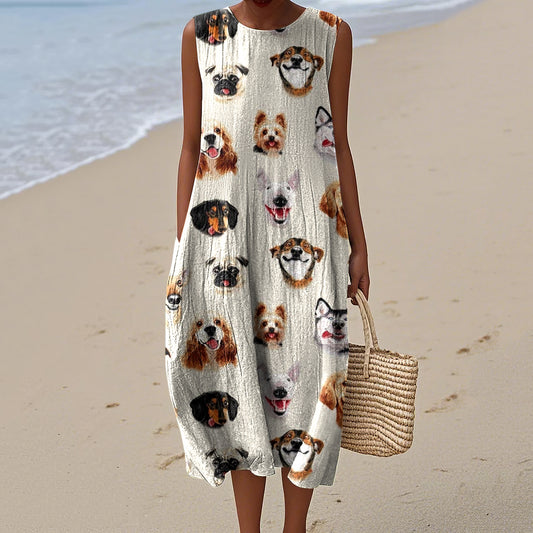 Women's Retro  Cool Dogs Picture Art Print Sleeveless Dress elevenforest