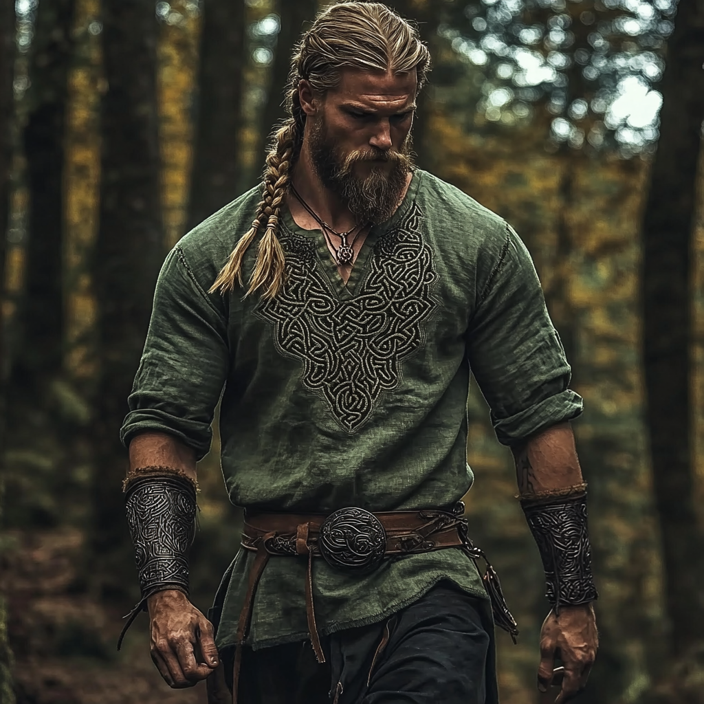 Men's Vintage Viking Symbol Linen V-neck Shirt elevenforest