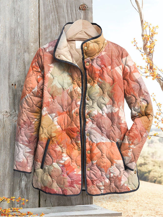 Women's Fall Leaves Art Print Casual Quilted Cardigan
