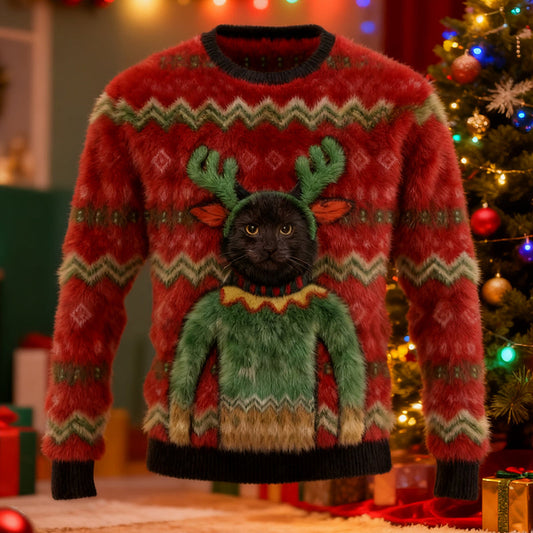 Comstylish Men's Funny Vintage Christmas Art Flannel Ugly Sweater