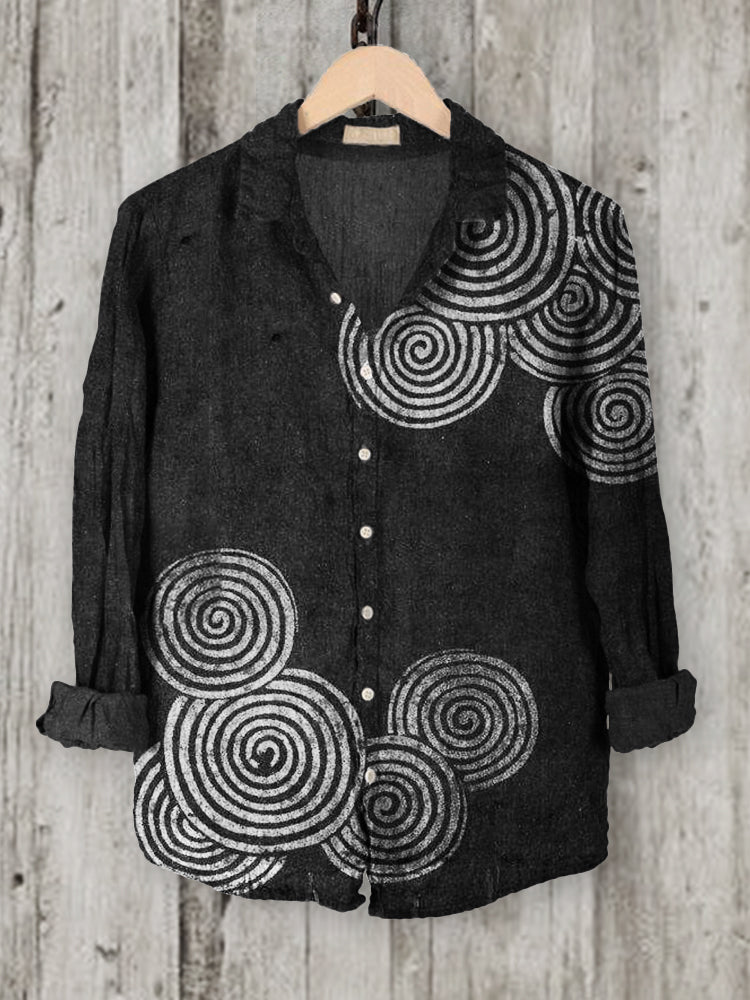 Comstylish Sea Waves Ripples Japanese Lino Art Linen Blend Blouse