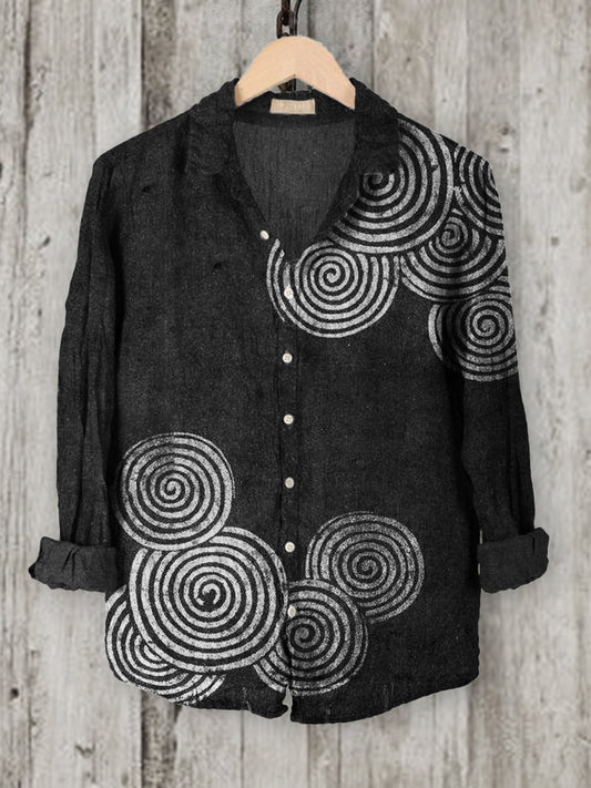 Comstylish Sea Waves Ripples Japanese Lino Art Linen Blend Blouse