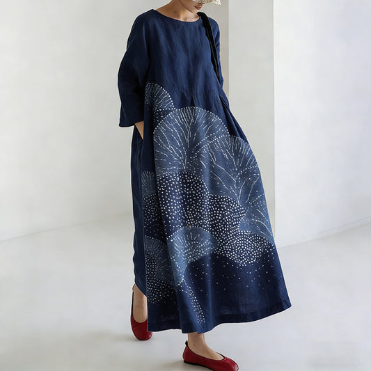 Women's Japanese Sashiko Embroidery Pattern Dress elevenforest