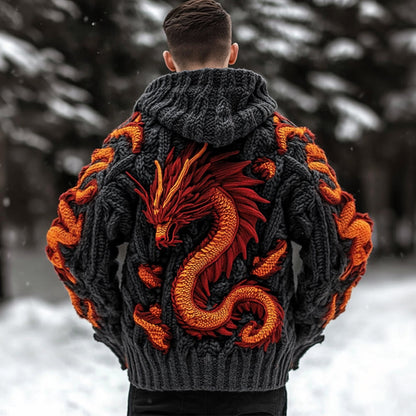 Men's Viking Dragon Celtic Thick Knit Zip-up Hooded Sweater elevenforest