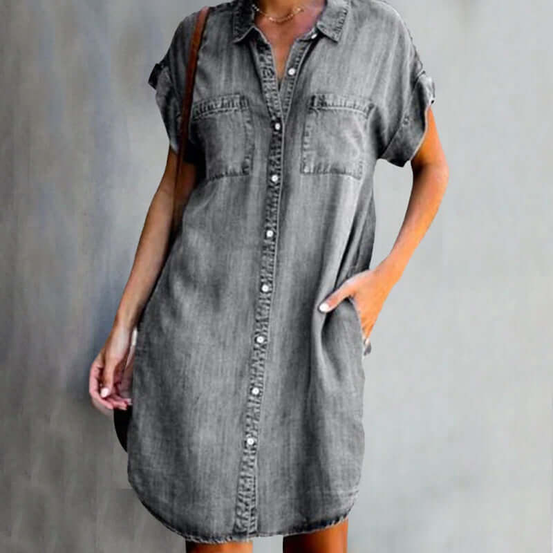 KS | Denim mini dress with button placket