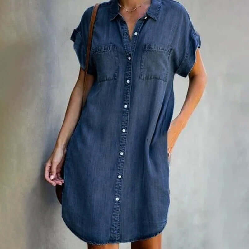 KS | Denim mini dress with button placket