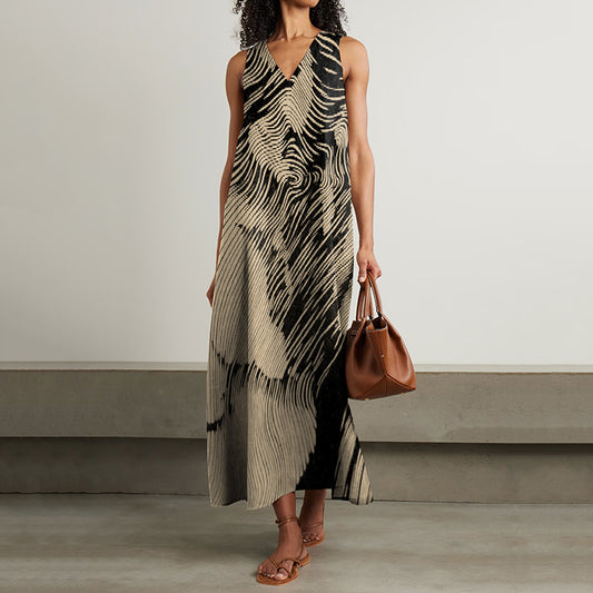 Women's Abstract Stripes Waves Art Sleeveless Dress elevenforest