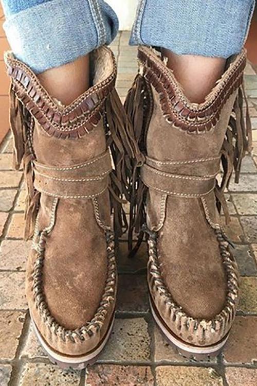 KS | Suede moccasin boots with fringes