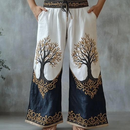 Men's Retro Viking Tribal Life Of Tree Celtic Art Casual Linen Pants elevenforest