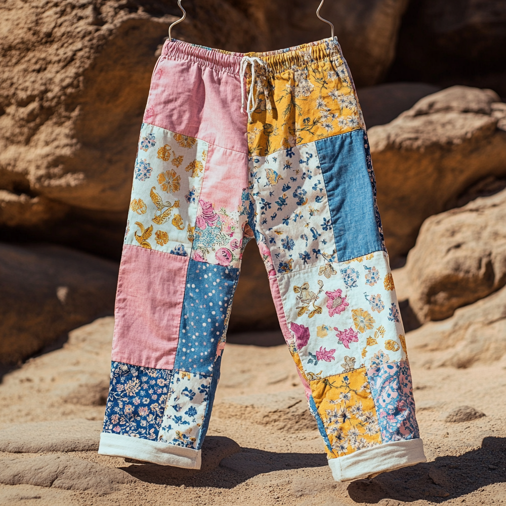 Women's Retro Geometric Floral Art Cotton And Linen Casual Pants elevenforest