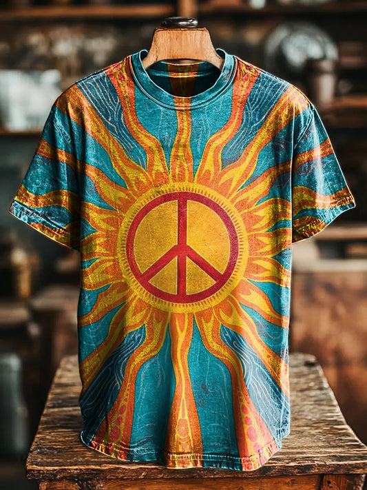Vintage Sun Abstract Hippie Art Print Casual T-shirt For Men And Women